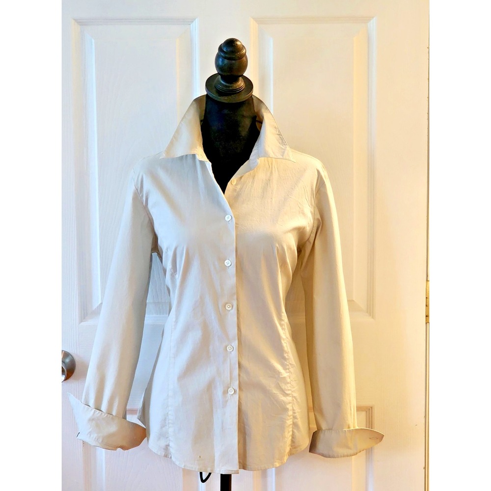 Women's Classic Cotton Spandex Stretch Shirt by Ann Taylor Taupe Grey Sz 12